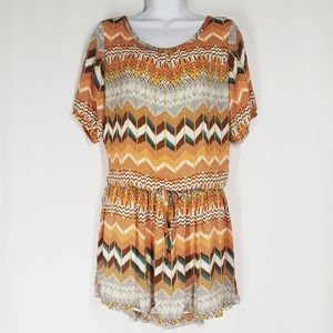 Orange Chevron Print Colorful Tunic Top Large